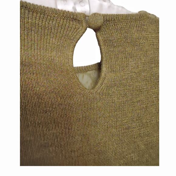 VALENTINO Mustard Green Sweater Long Sleeve Velvet Burnout Mesh Designer Top - Picture 9 of 12
